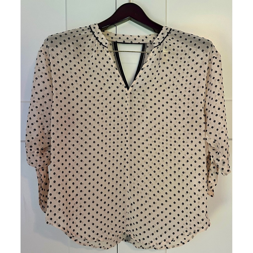 Current‎ Air Los Angeles Polka Dot V-Neck Blouse Cream Black Cutout Back Medium